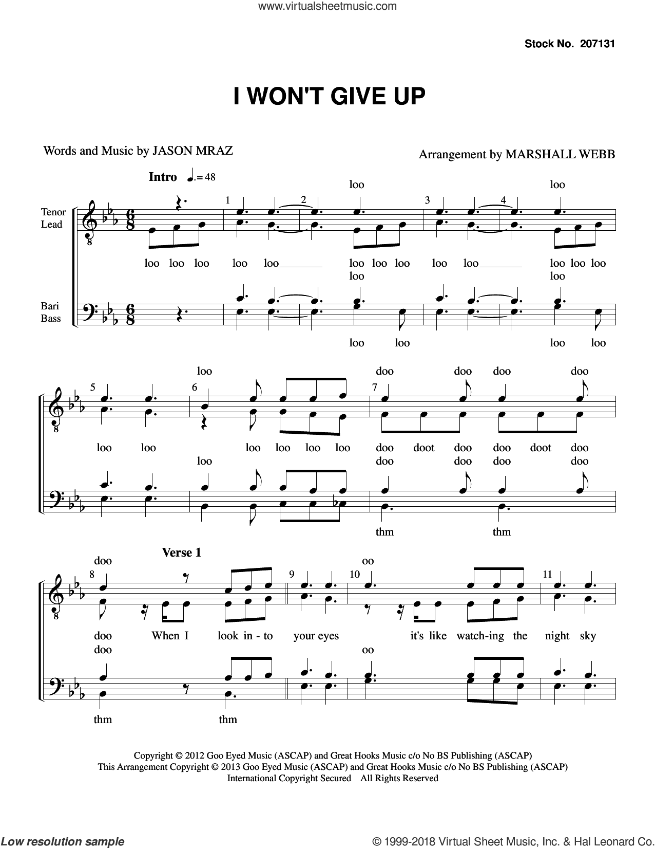 I Won't Give Up (arr. Marshall Webb)