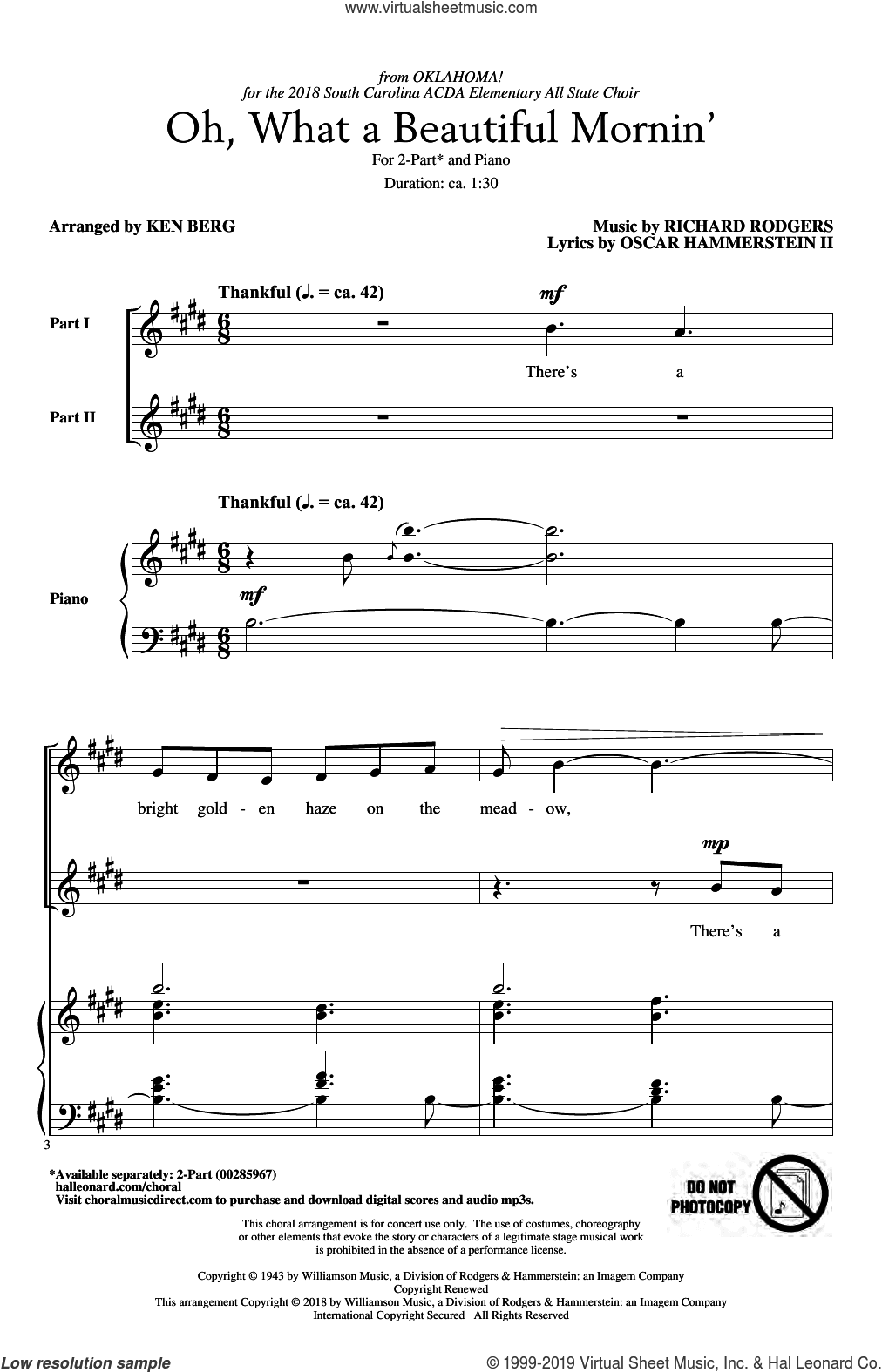 Oh, What A Beautiful Mornin' (from Oklahoma!) (arr. Ken Berg)