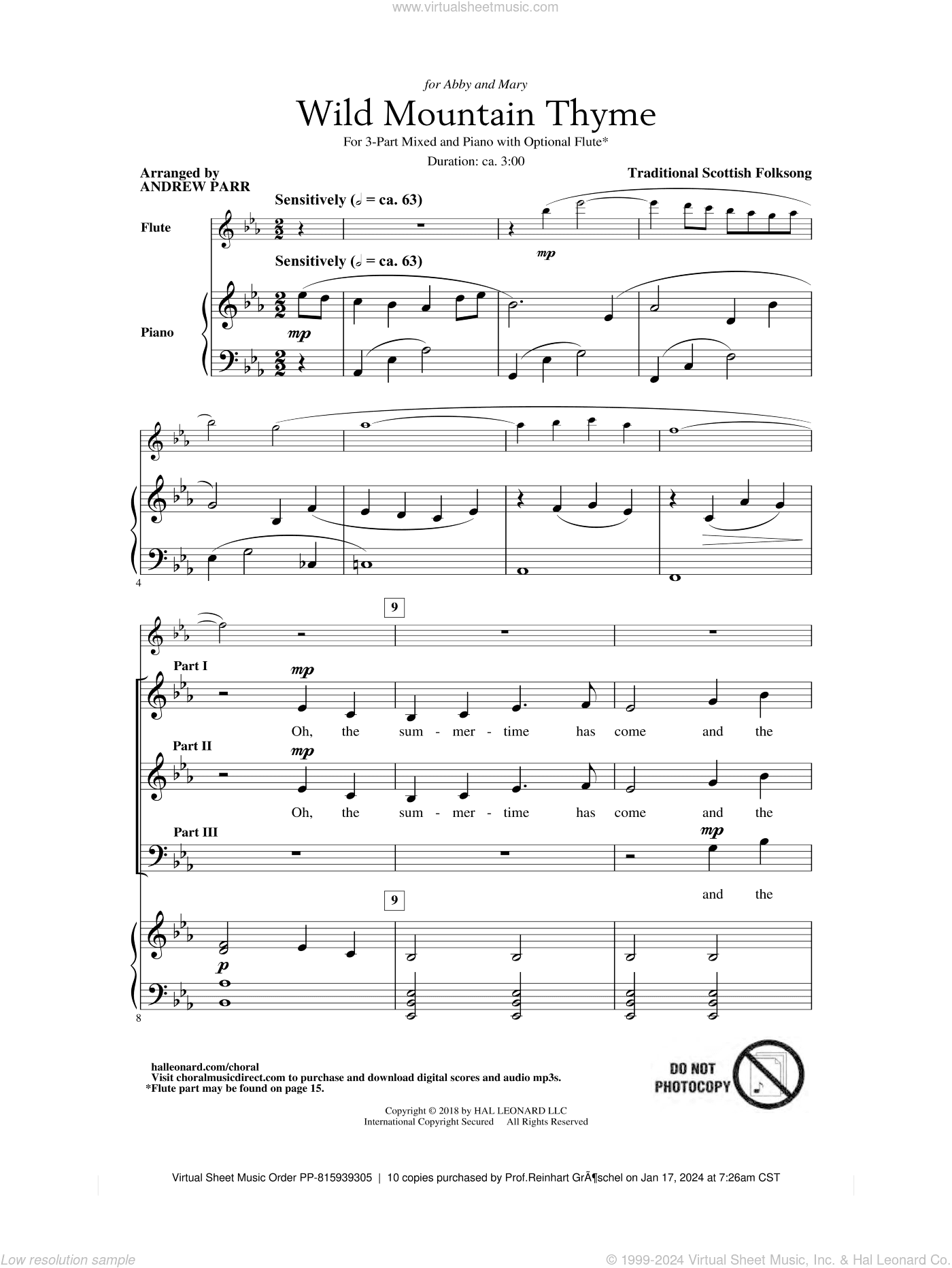 Wild Mountain Thyme (arr. Andrew Parr)