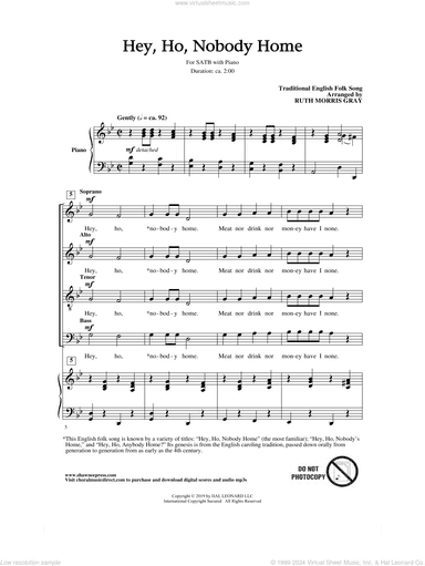 Hey Ho, Nobody Home (arr. Ruth Morris Gray)