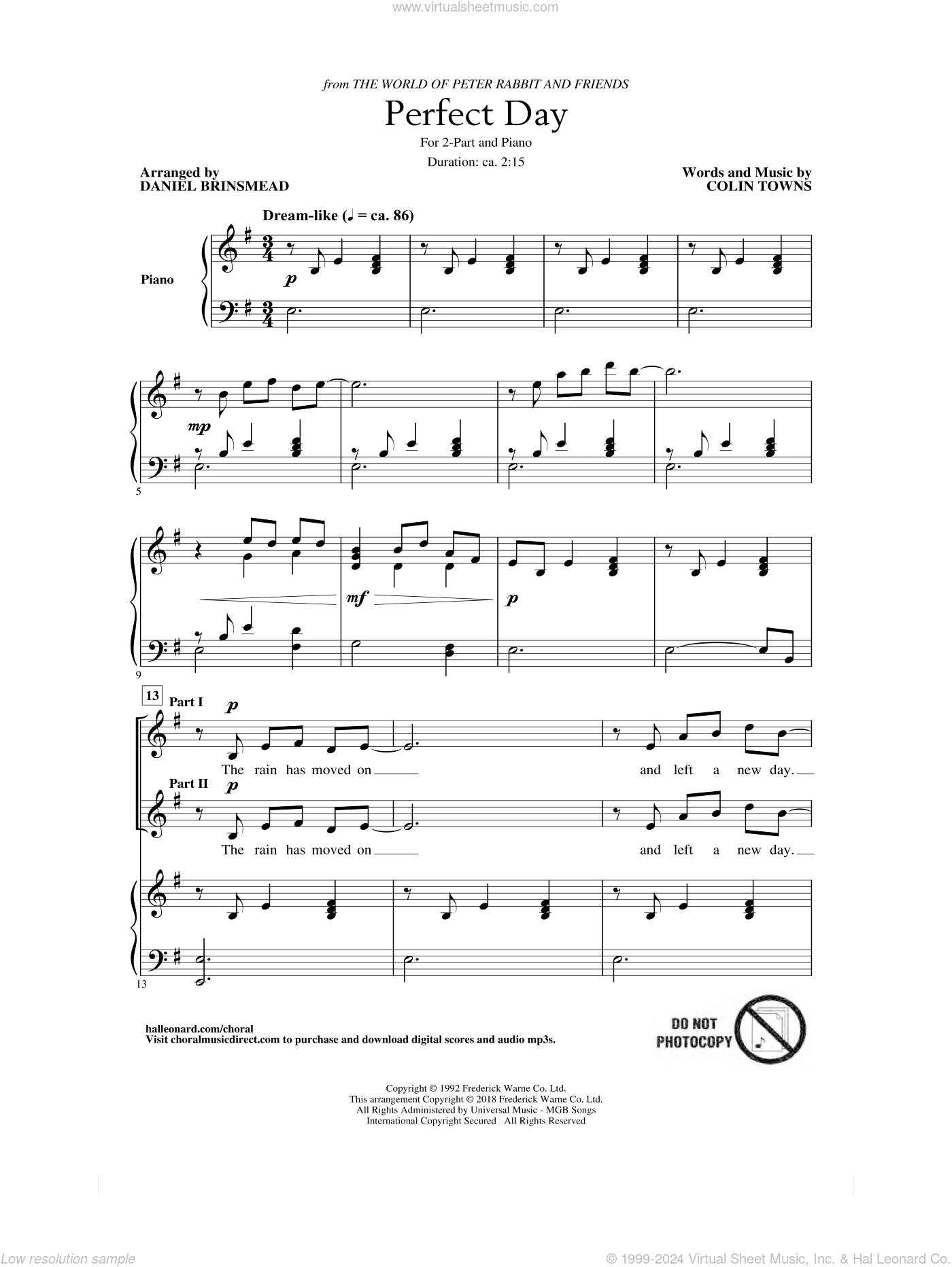 Perfect Day (Theme From The World Of Peter Rabbit And Friends) (arr. Daniel Brinsmead)