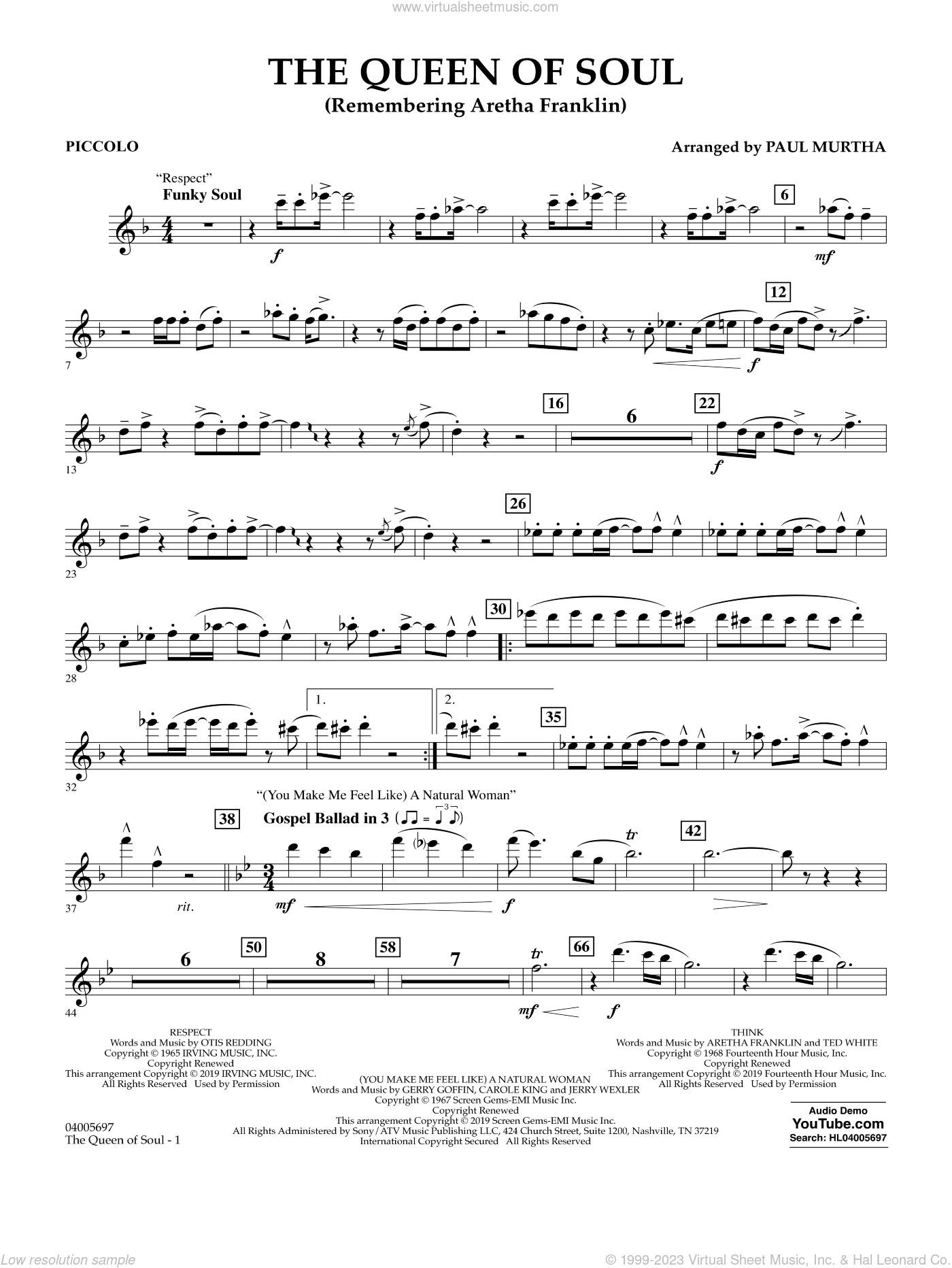 The Queen Of Soul (arr. Paul Murtha)- Conductor Score (Full Score)