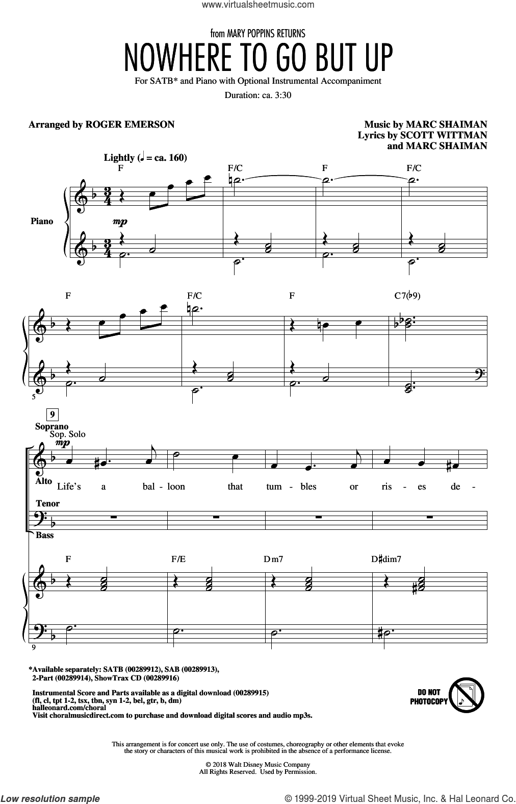Nowhere To Go But Up (from Mary Poppins Returns) (arr. Roger Emerson)