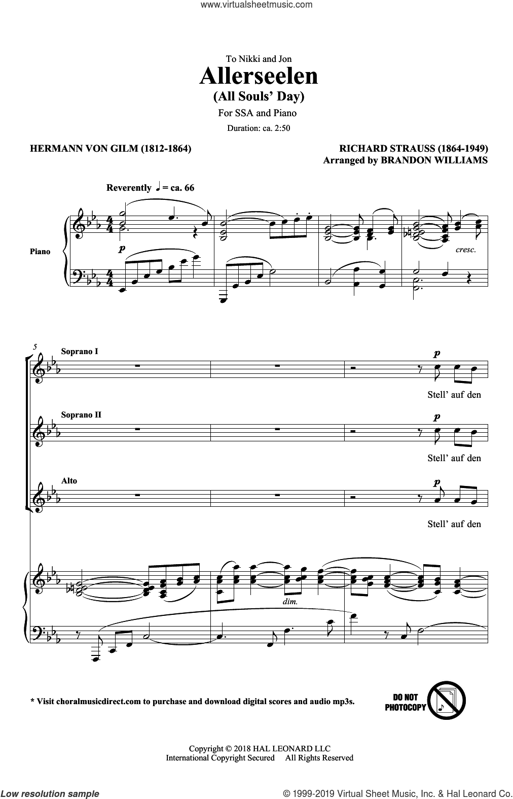 Allerseelen (arr. Brandon Williams)