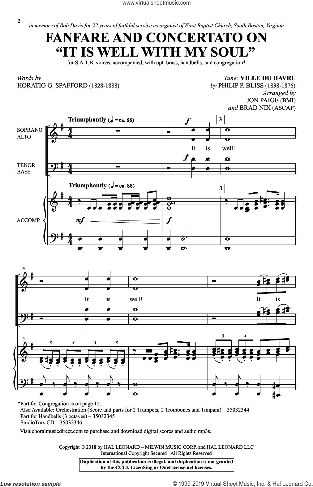 Fanfare And Concertato On "It Is Well With My Soul" (arr. Jon Paige and Brad Nix)