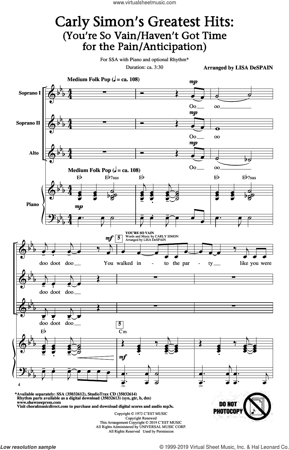 Carley Simon's Greatest Hits (Medley) (arr. Lisa DeSpain)