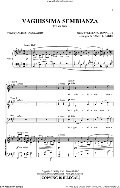 Vaghissima Sembianza (arr. Samuel Baker)