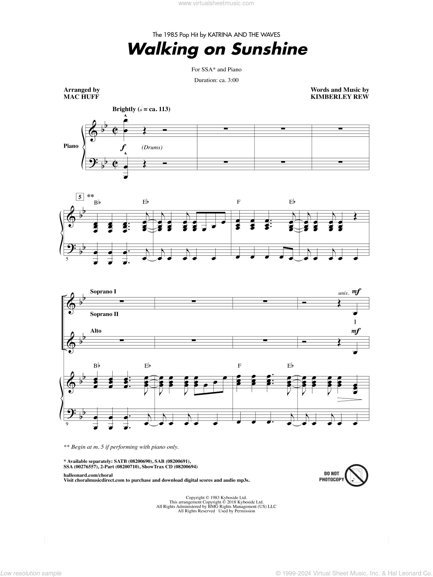 Walking On Sunshine (arr. Mac Huff)