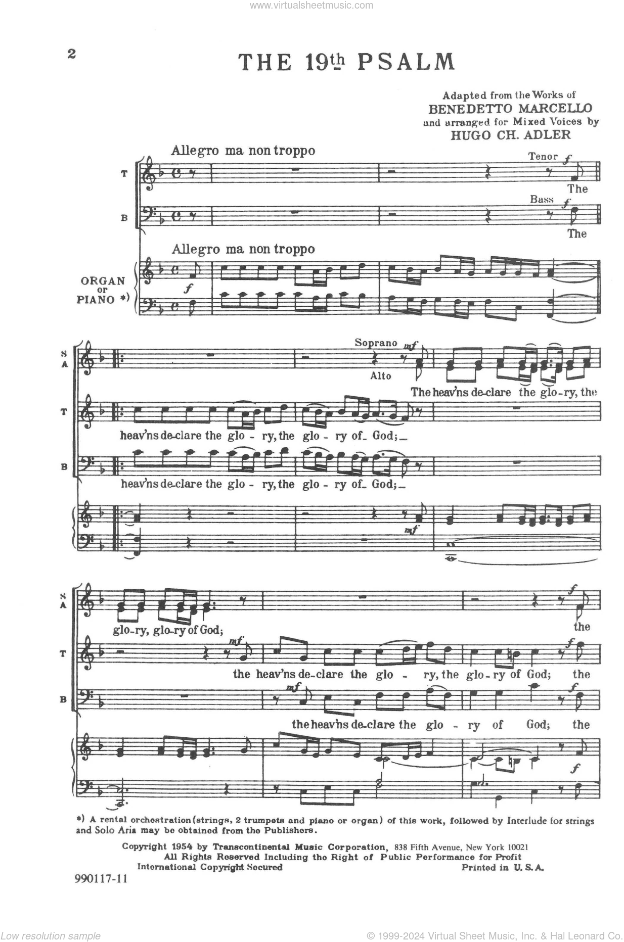 The 19th Psalm Organ Or Piano