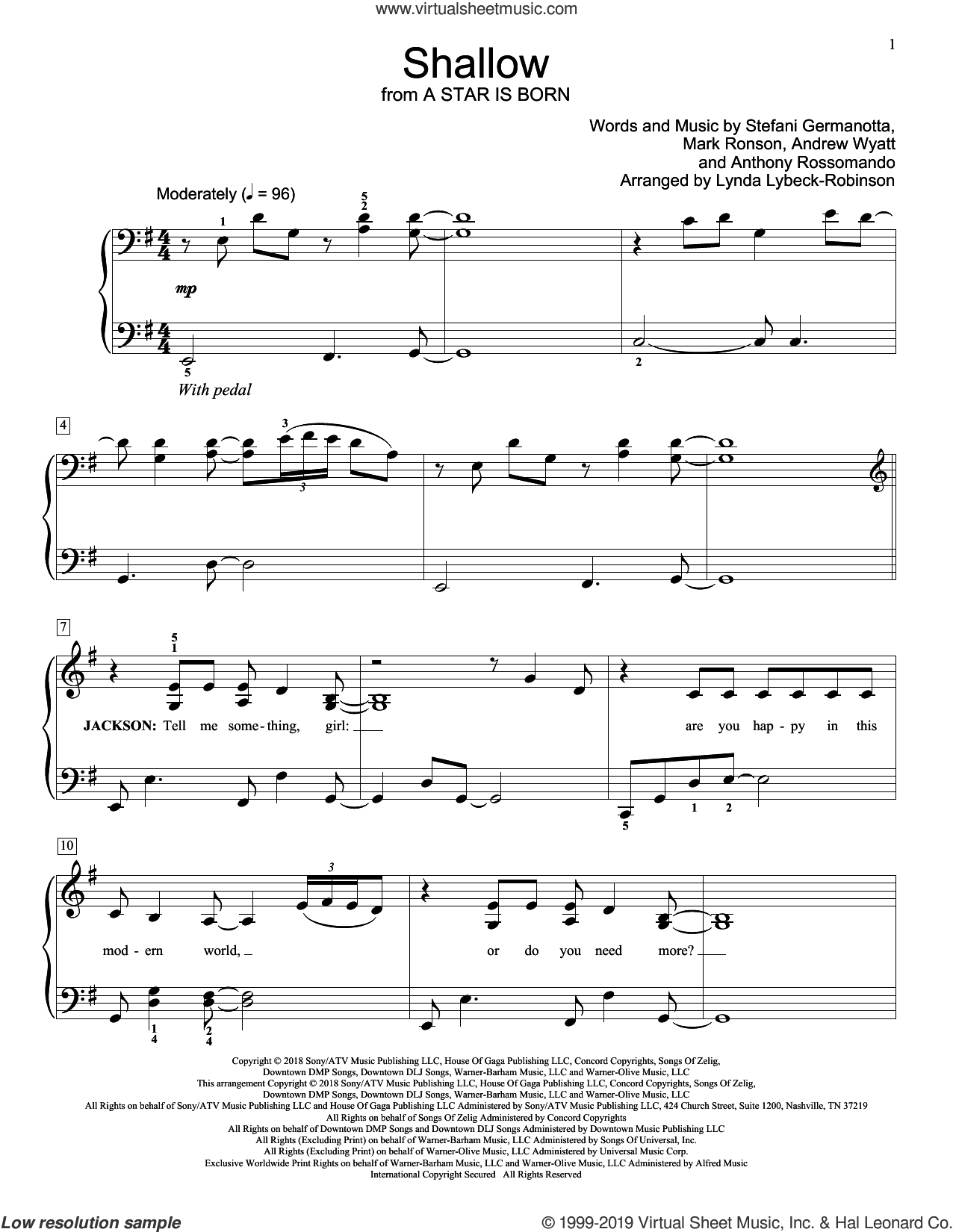 Shallow (from A Star Is Born) (arr. Lynda Lybeck-Robinson)