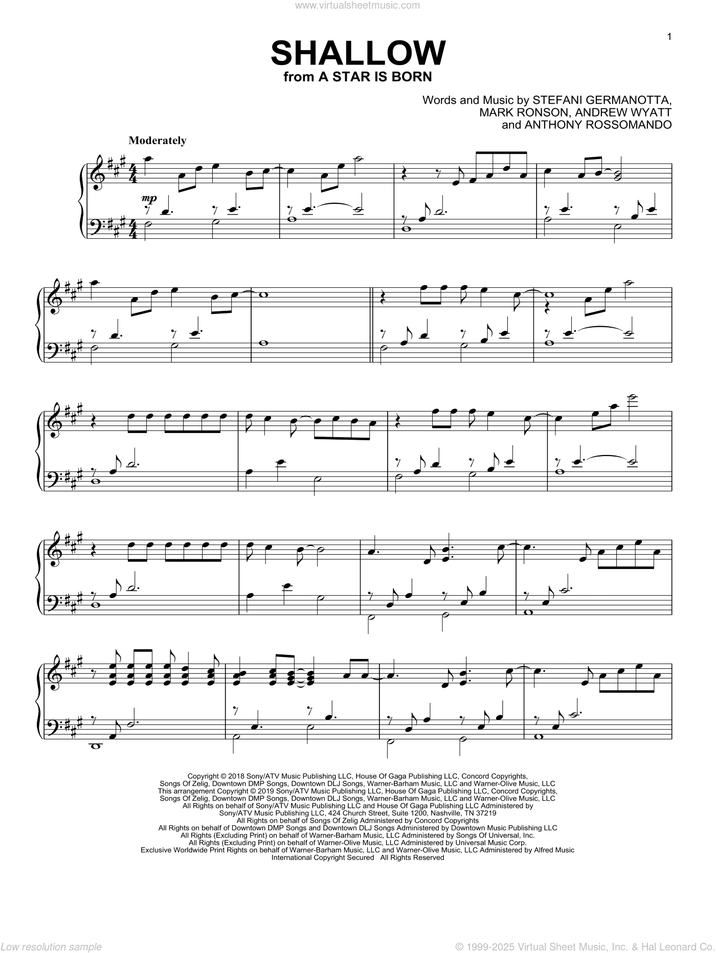 Shallow (from A Star Is Born), (intermediate)