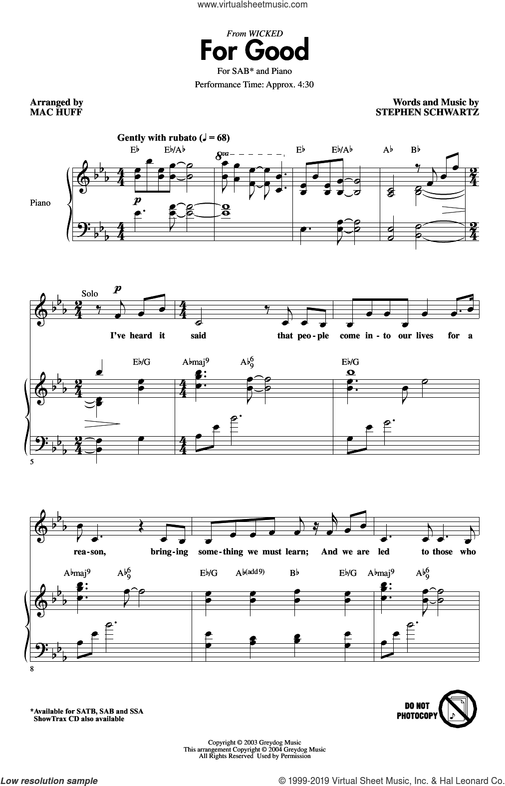 For Good (from Wicked) (arr. Mac Huff)