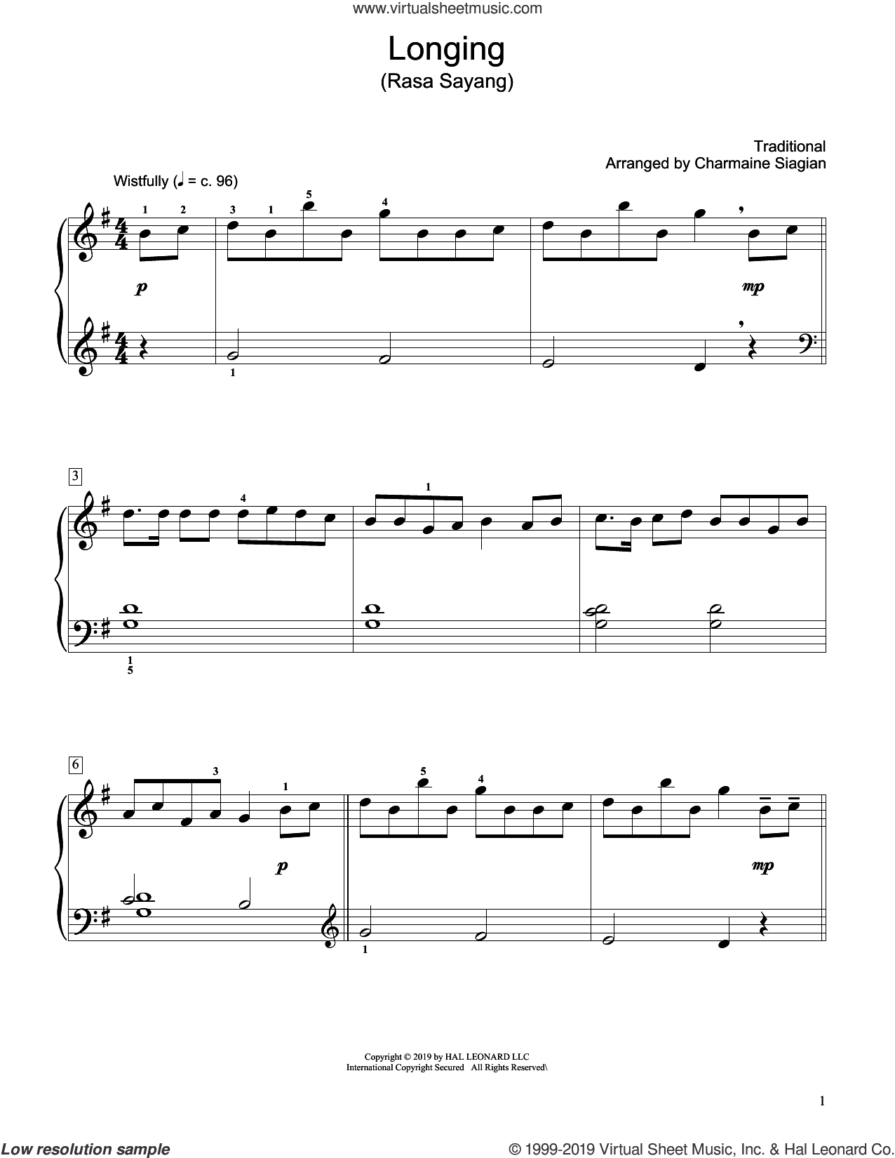 Longing (Rasa Sayang) (arr. Charmaine Siagian)