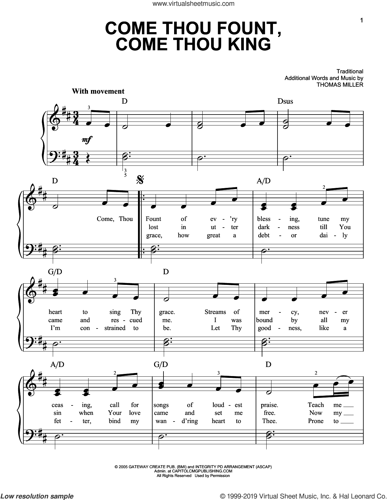 Come Thou Fount, Come Thou King, (beginner)