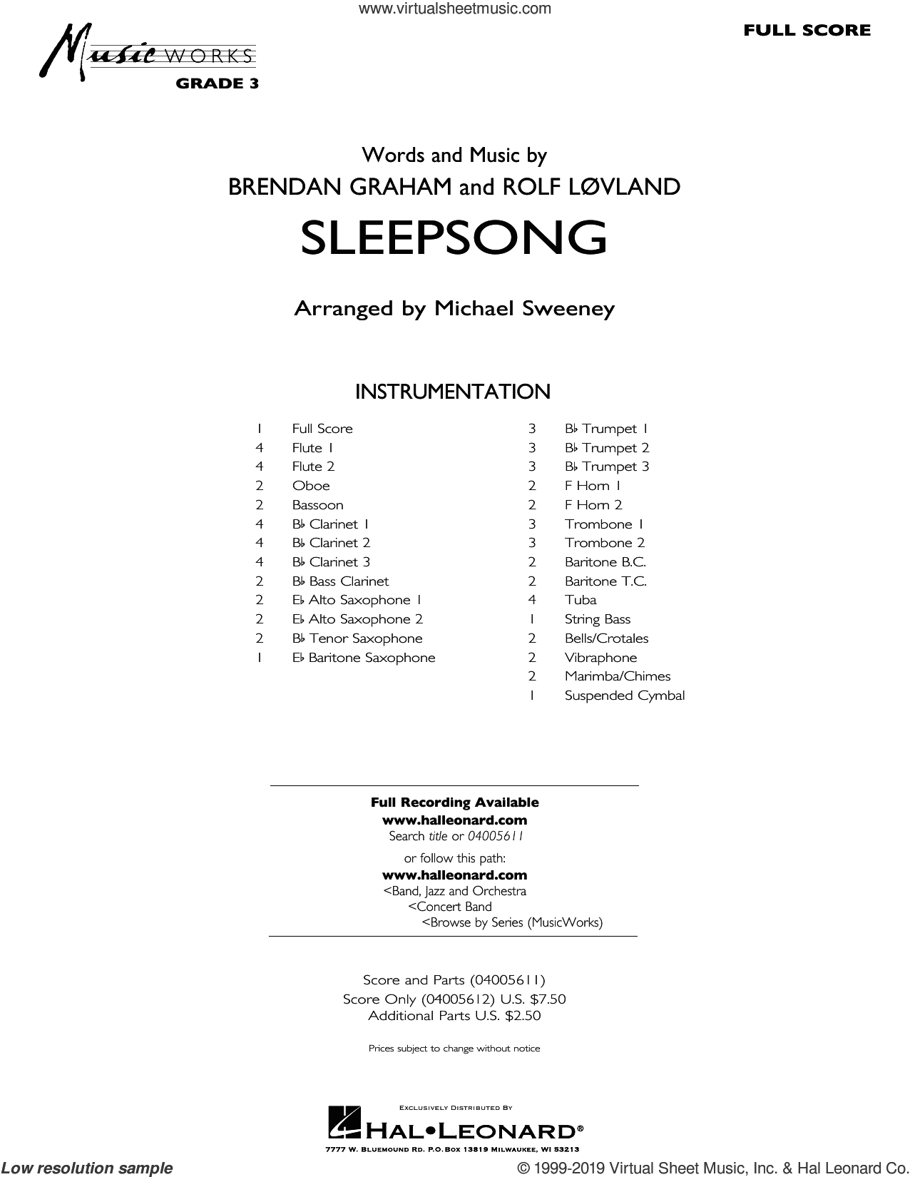 Sleepsong (arr. Michael Sweeney) (COMPLETE)