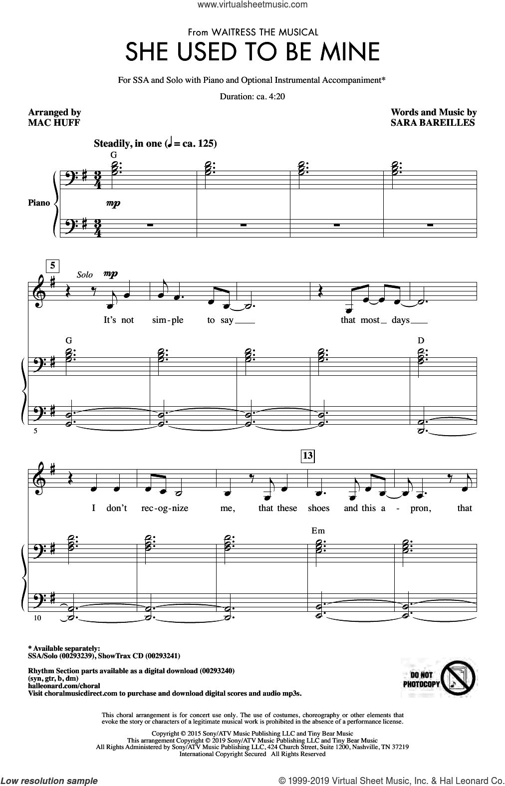 She Used To Be Mine (from Waitress the Musical) (arr. Mac Huff)