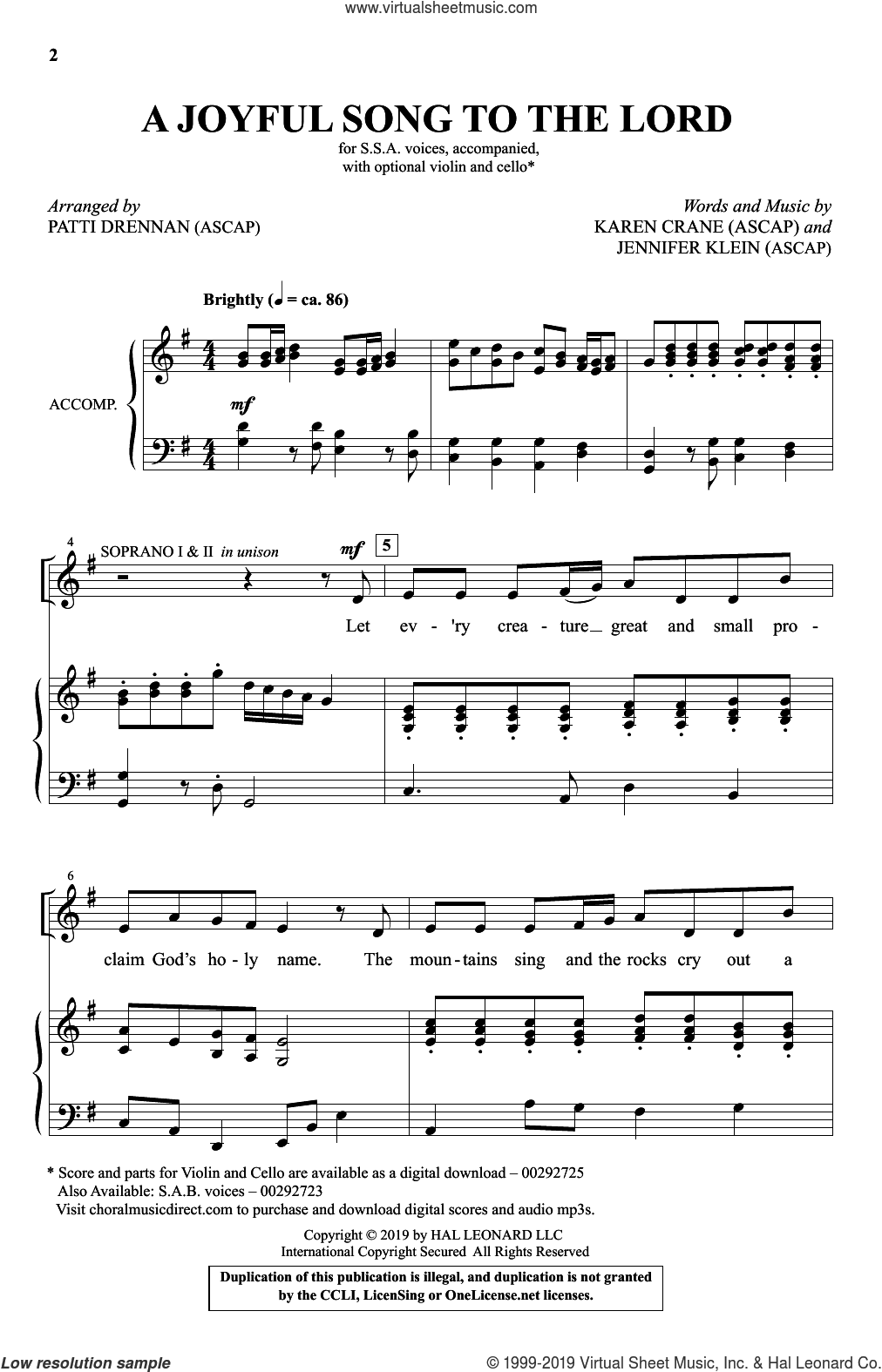 A Joyful Song To The Lord (arr. Patti Drennan)