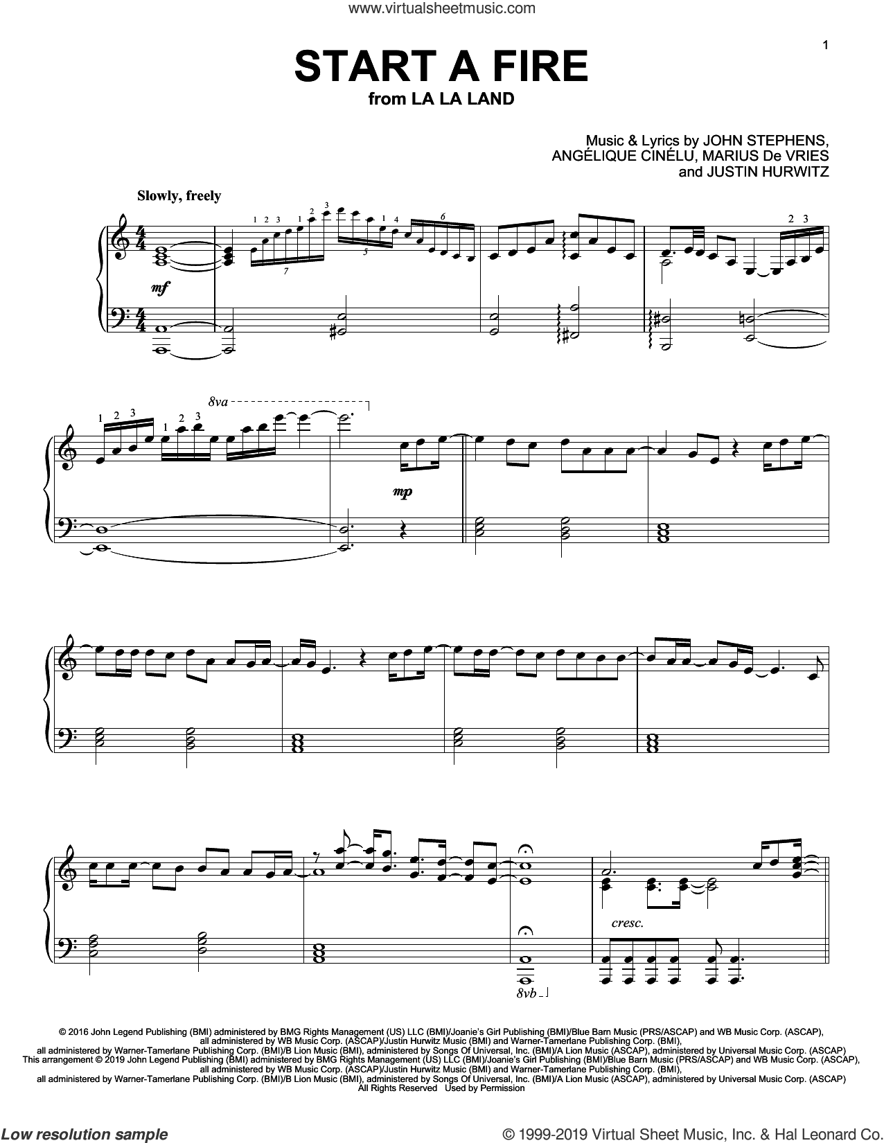 Start A Fire (from La La Land), (intermediate)