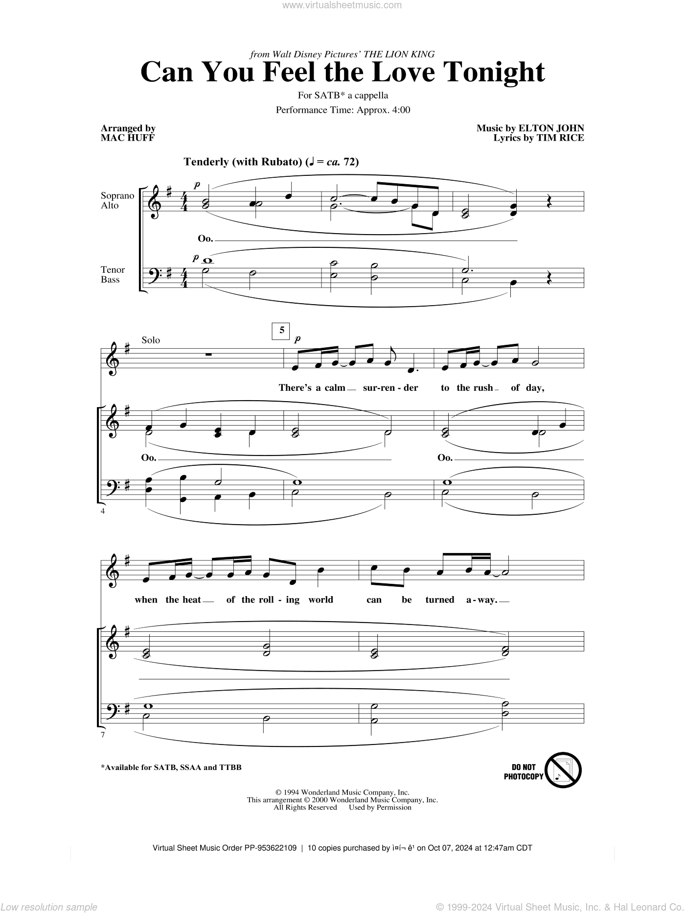 Can You Feel the Love Tonight (from The Lion King) (arr. Mac Huff)