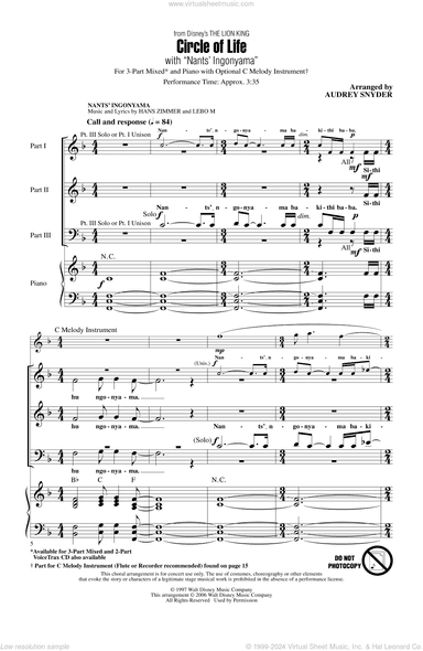 Circle Of Life (with Nants' Ingonyama) (from The Lion King) (Arr. Audrey Snyder)