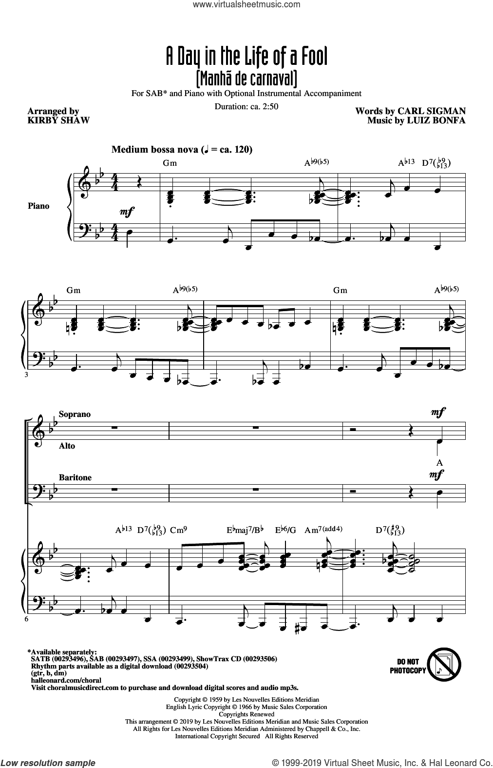 A Day In The Life Of A Fool (Manha De Carnaval) (arr. Kirby Shaw)