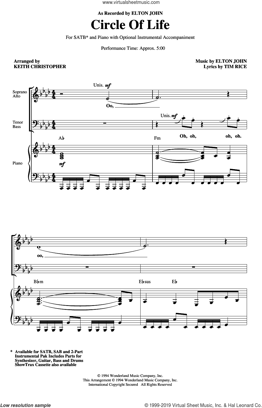 Circle Of Life (from The Lion King) (arr. Keith Christopher)