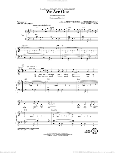 We Are One (from The Lion King II: Simba's Pride) (arr. Roger Emerson)