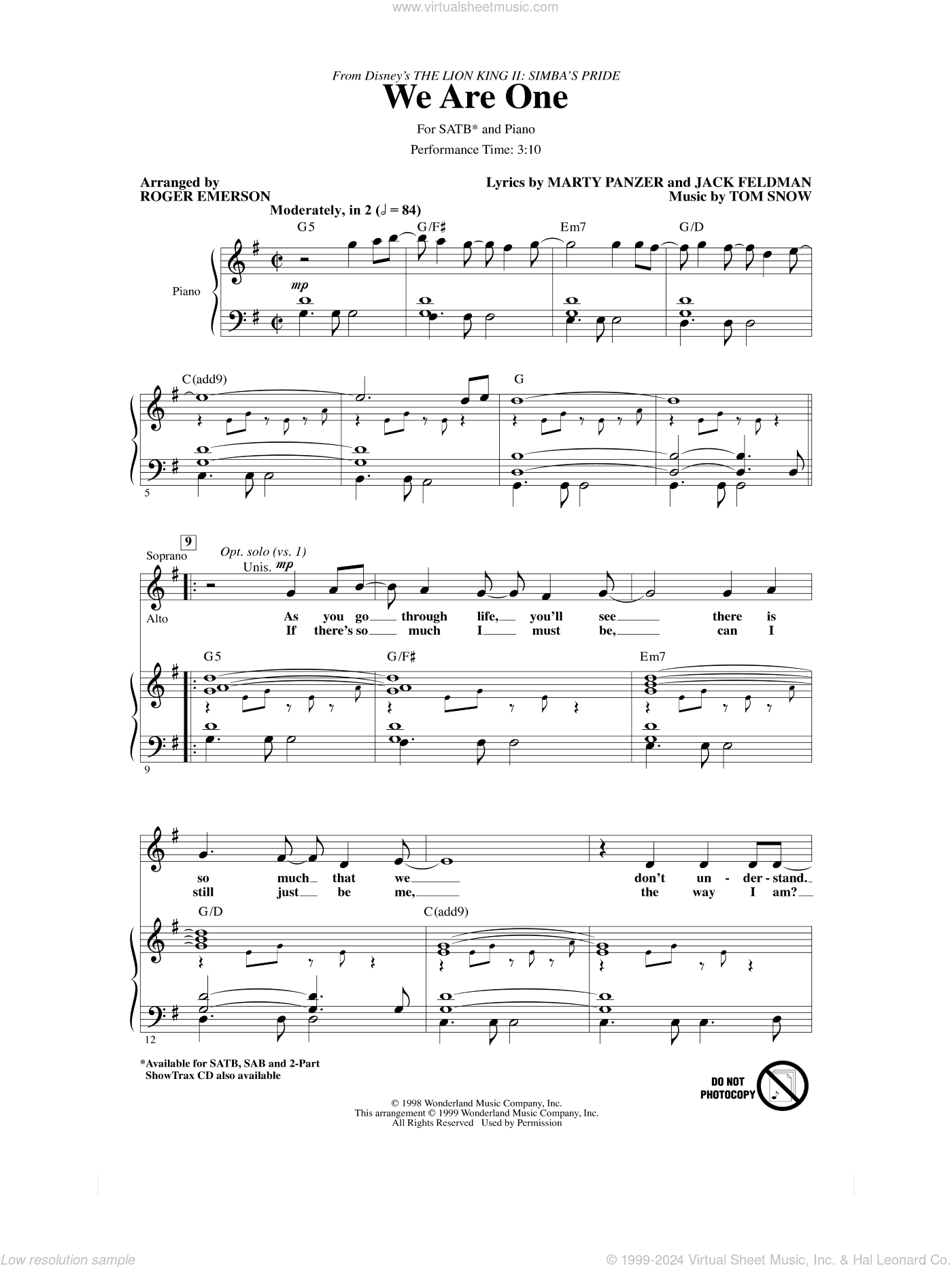 We Are One (from The Lion King II: Simba's Pride) (arr. Roger Emerson)