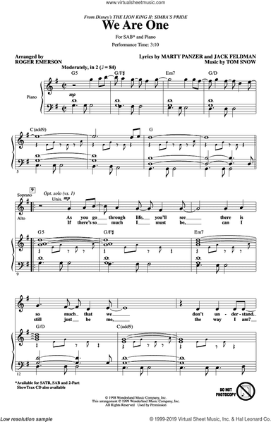 We Are One (from The Lion King II: Simba's Pride) (arr. Roger Emerson)
