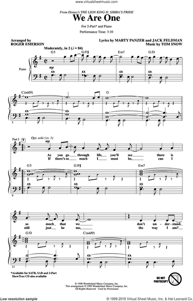 We Are One (from The Lion King II: Simba's Pride) (arr. Roger Emerson)