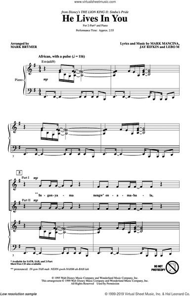 He Lives In You (from The Lion King II: Simba's Pride) (arr. Mark Brymer)
