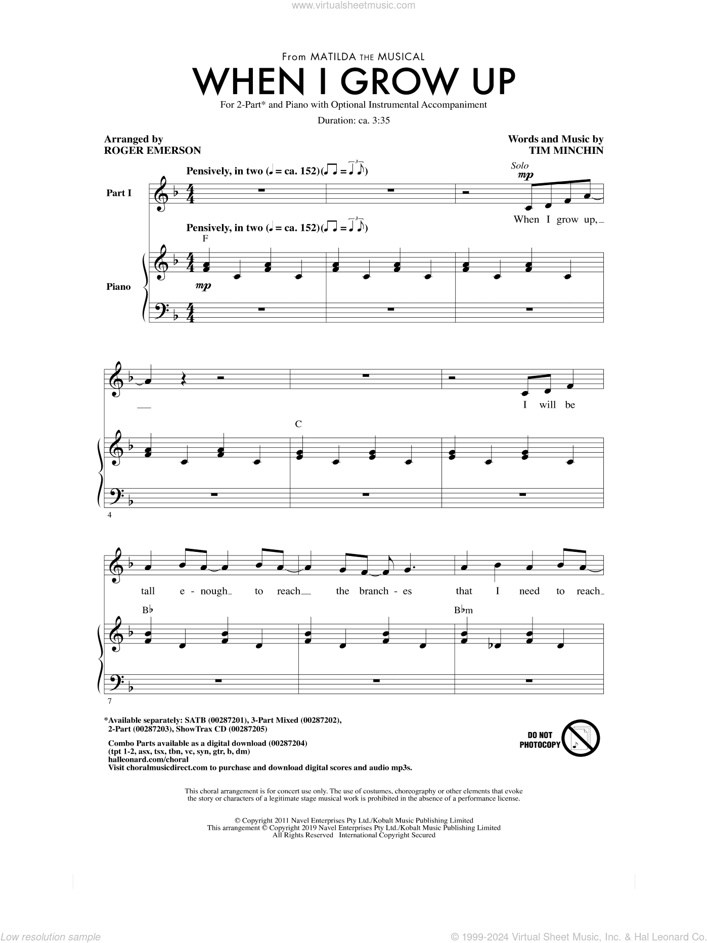 When I Grow Up (from Matilda: The Musical) (arr. Roger Emerson)