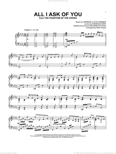 All I Ask Of You (from The Phantom Of The Opera) (arr. Mark Hayes)