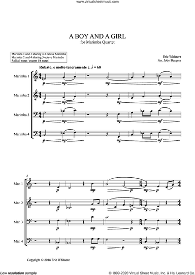 A Boy And A Girl for Marimba Quartet (arr. Joby Burgess)