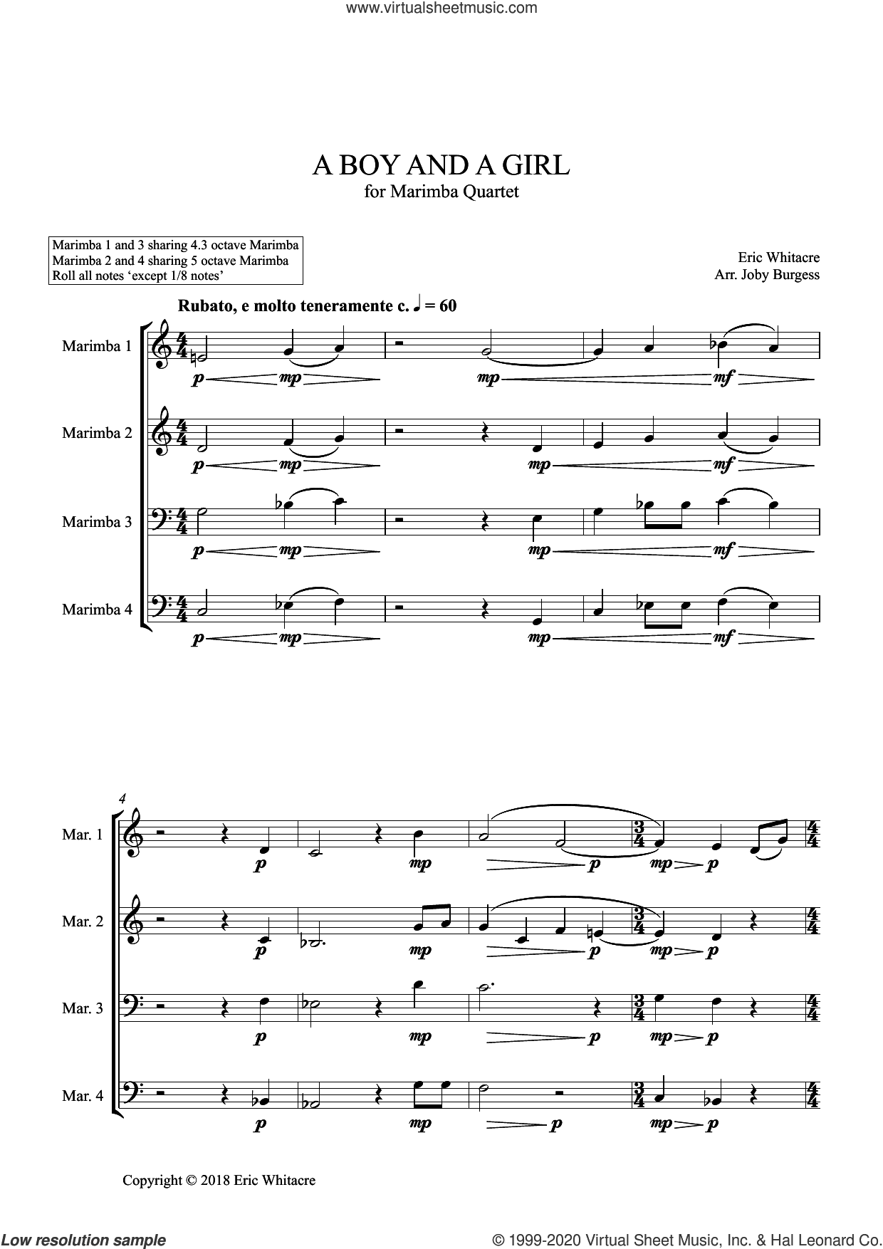 A Boy And A Girl for Marimba Quartet (arr. Joby Burgess)