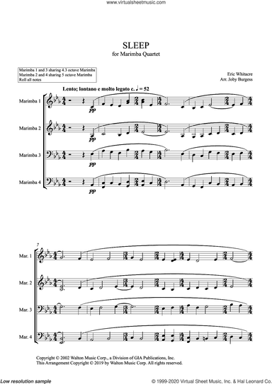 Sleep for Marimba Quartet (arr. Joby Burgess)