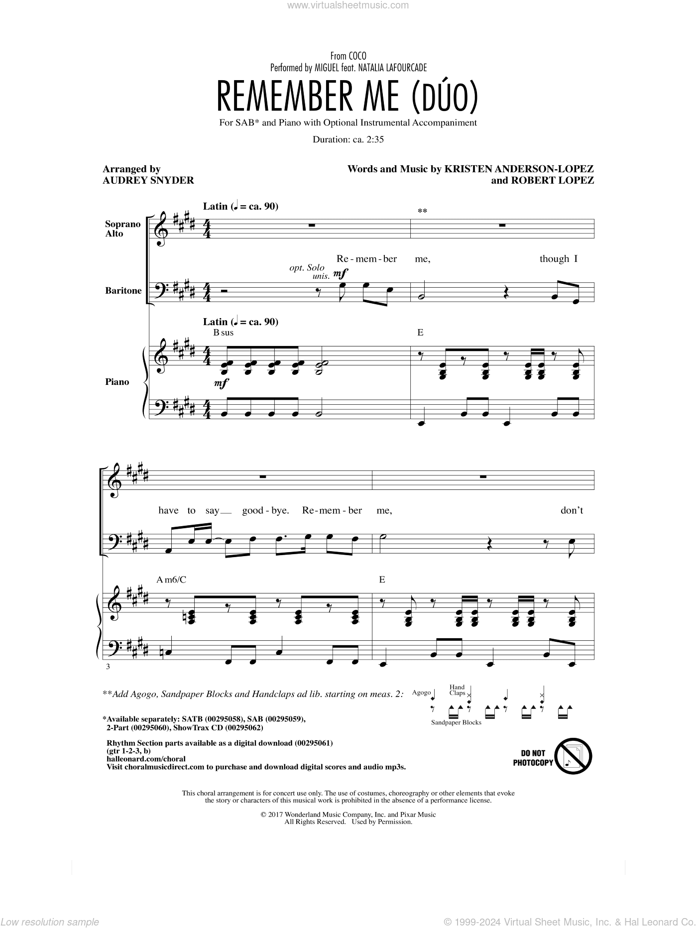 Remember Me (Duo) (from Coco) (arr. Audrey Snyder)