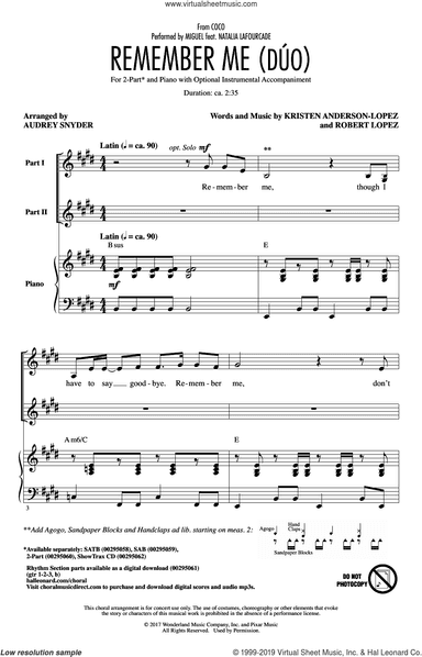 Remember Me (Duo) (from Coco) (arr. Audrey Snyder)