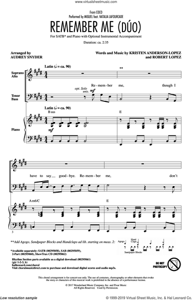 Remember Me (Duo) (from Coco) (arr. Audrey Snyder)