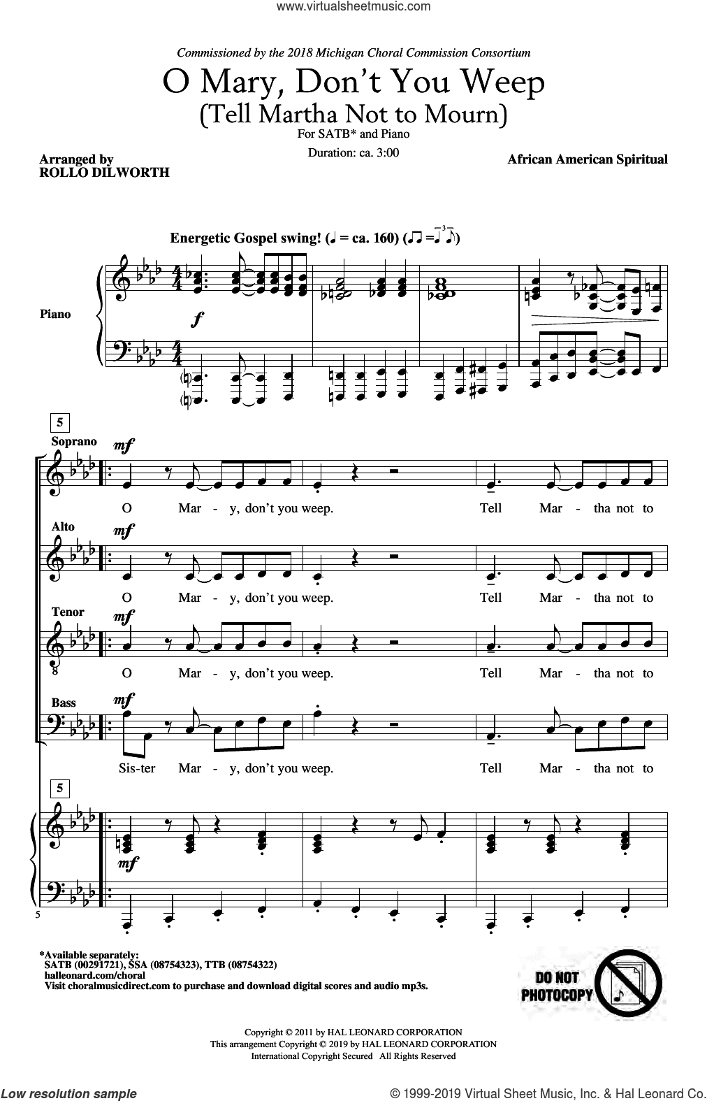 O Mary, Don't You Weep (Tell Martha Not to Mourn) (arr. Rollo Dilworth)