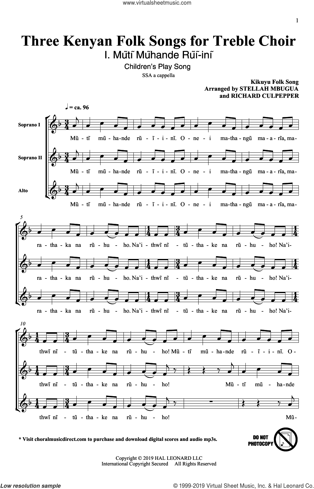 Three Kenyan Folksongs for Treble Choir
