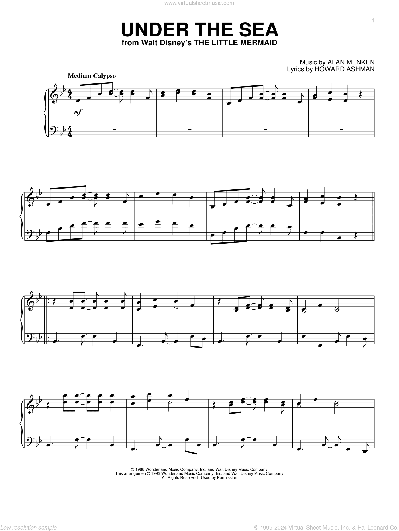 Under The Sea (from The Little Mermaid), (intermediate)