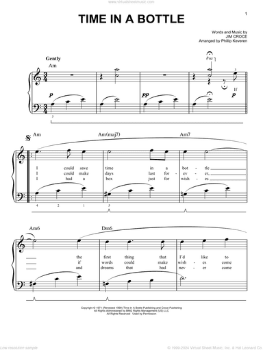 Time In A Bottle (arr. Phillip Keveren), (easy)