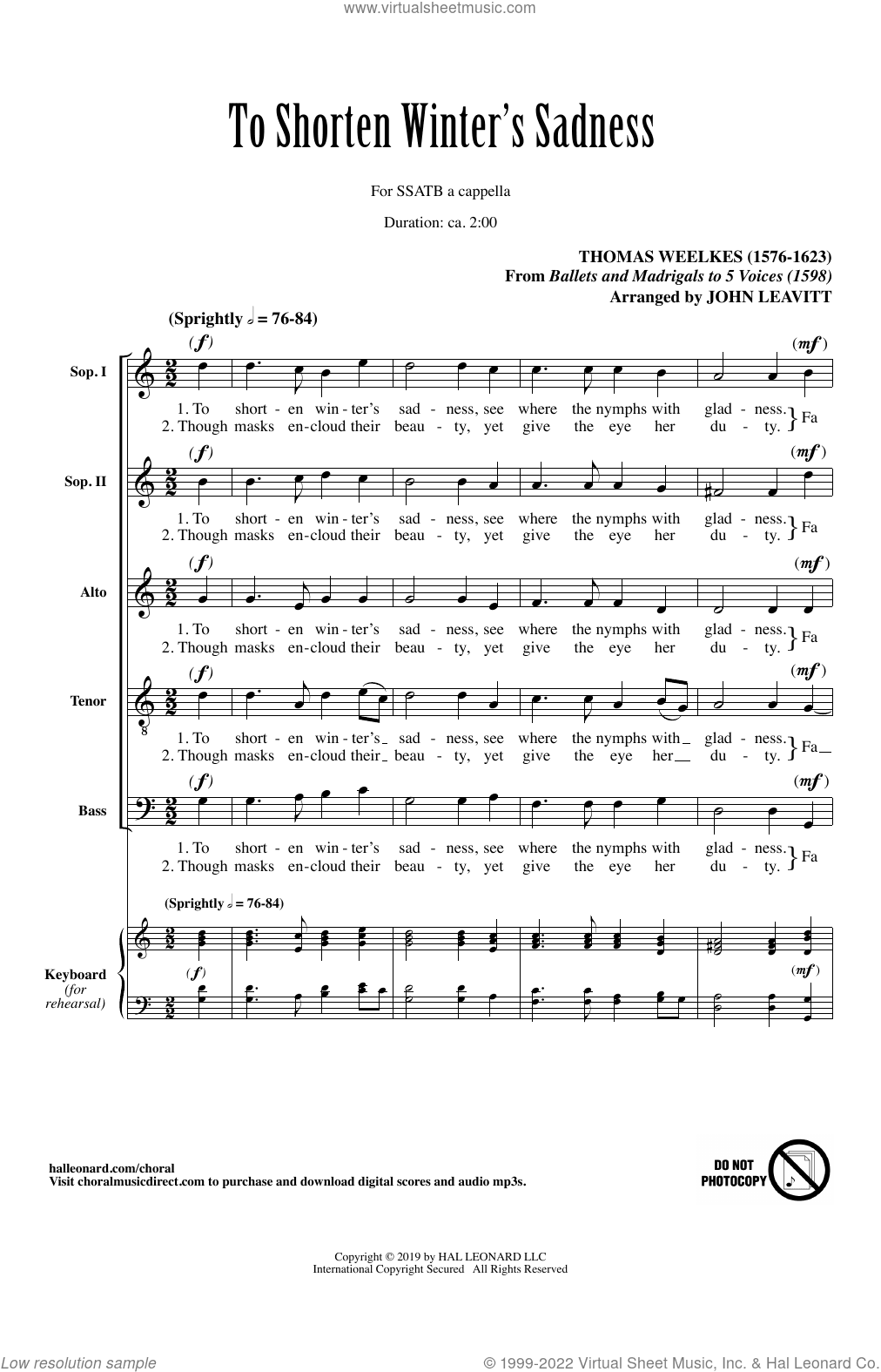 To Shorten Winter's Sadness (arr. John Leavitt)