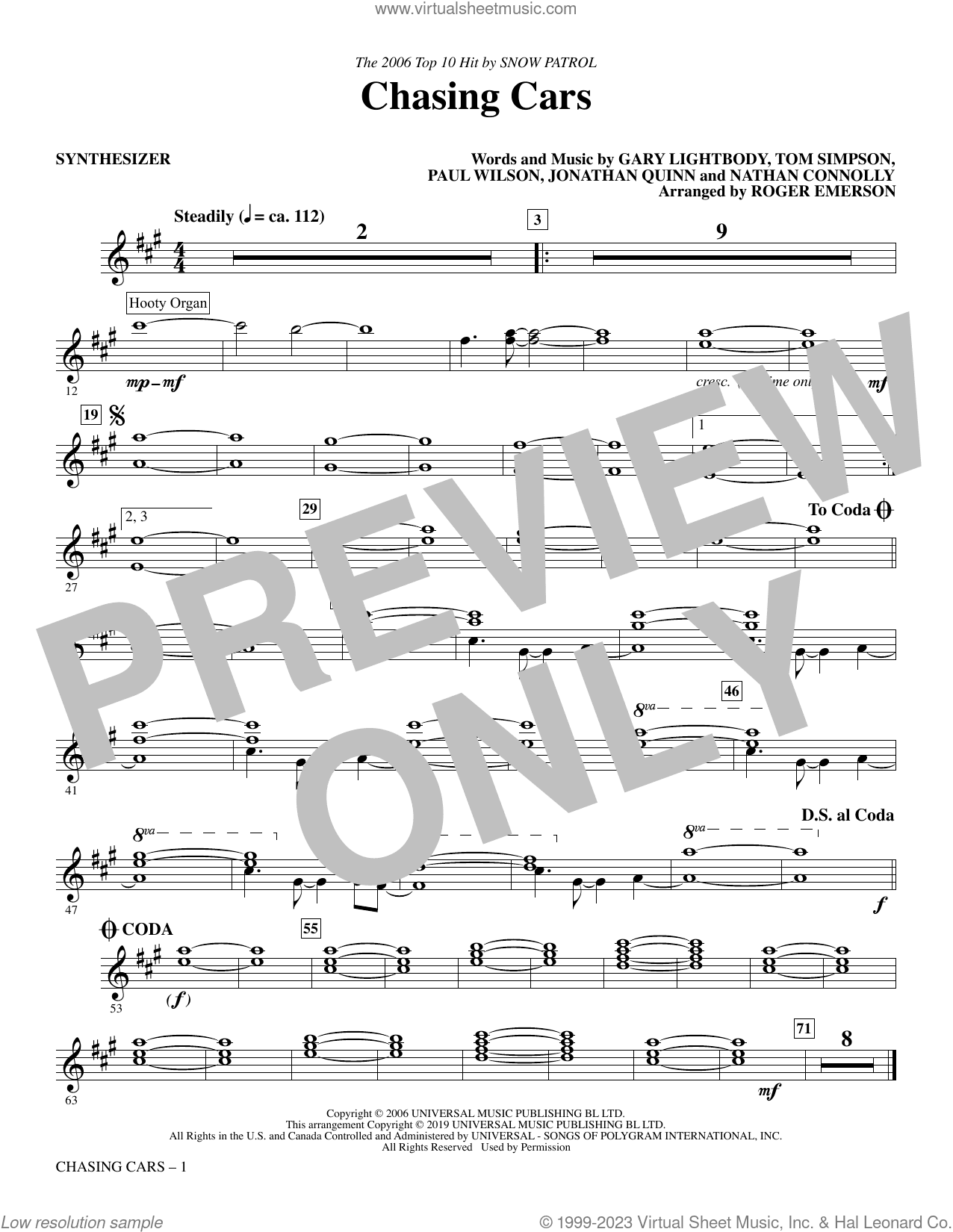 Chasing Cars (arr. Roger Emerson) (complete set of parts)
