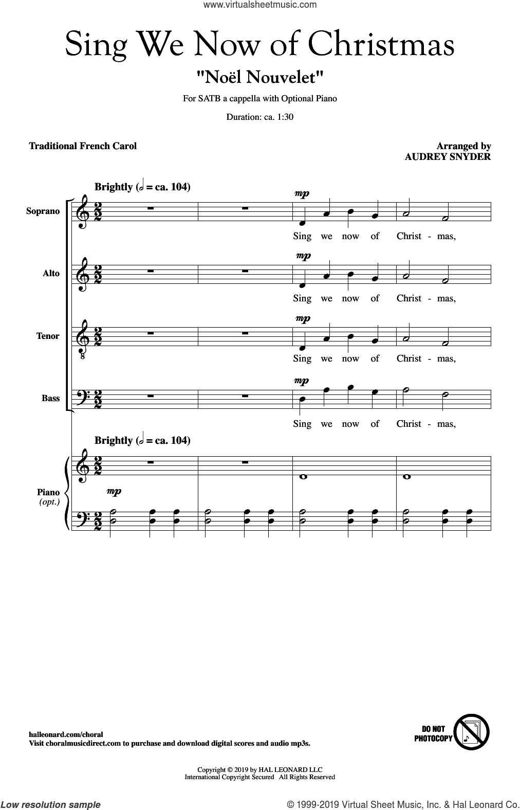 Sing We Now Of Christmas ("Noel Nouvelet") (arr. Audrey Snyder)