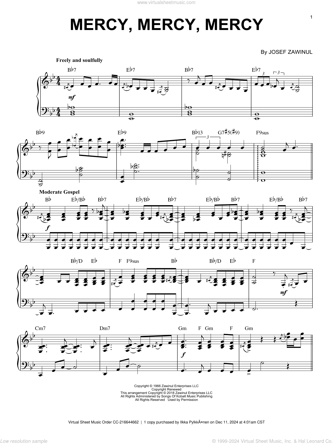 Mercy, Mercy, Mercy (arr. Brent Edstrom) [Jazz version]