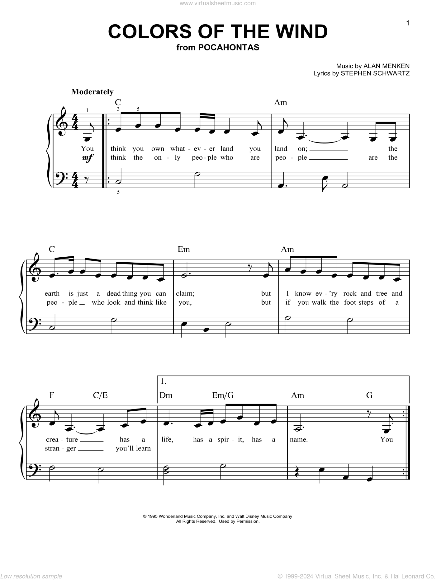 Colors Of The Wind (from Pocahontas), (beginner)
