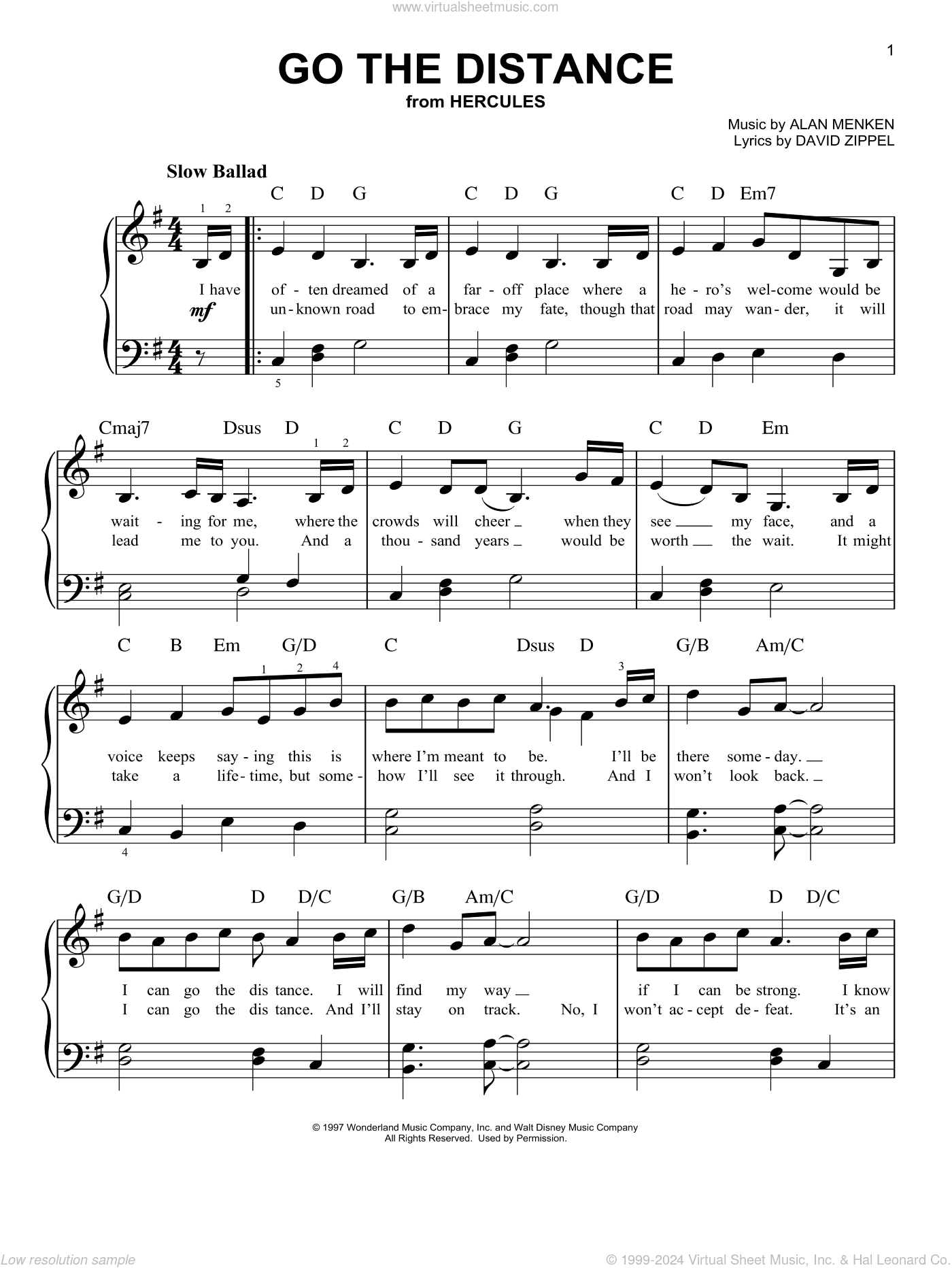 Go The Distance (from Hercules), (beginner) (from Hercules)