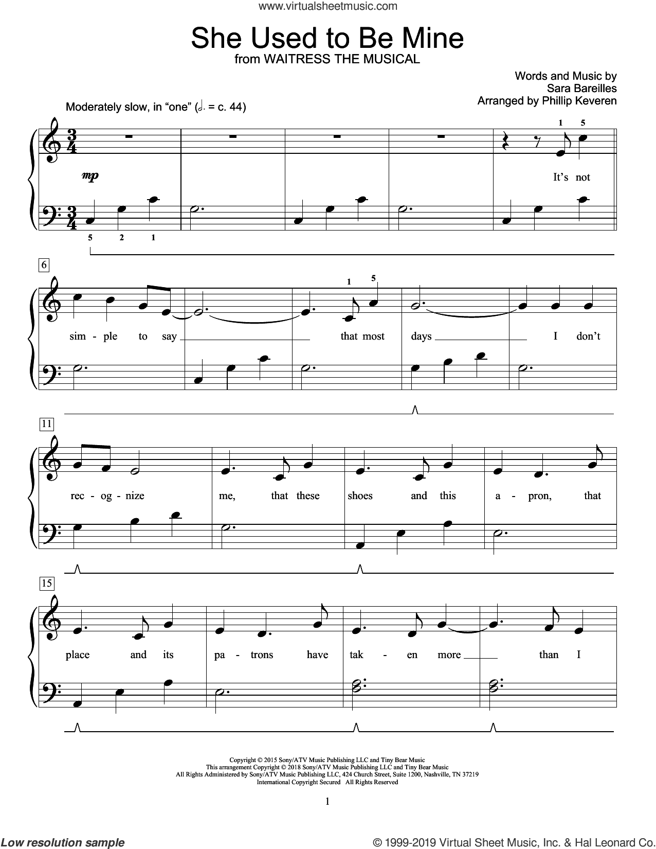 She Used To Be Mine (from Waitress) (arr. Phillip Keveren)